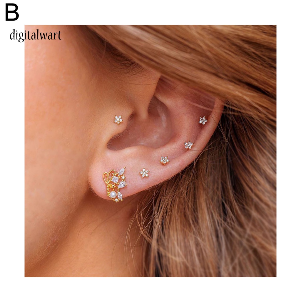 Kỹ Thuật Số| 1 Bộ Khuyên Tai Bắt Mắt Dễ Sử Dụng Bằng Hợp Kim Hình Hoa Ngôi Sao Tinh Tế Cho Nữ