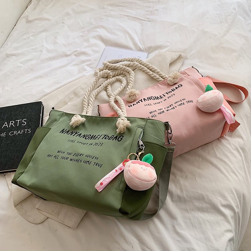 Túi tote Đeo Vai Bằng Vải Bạt cotton In Chữ Có Dây Treo Cho Nữ