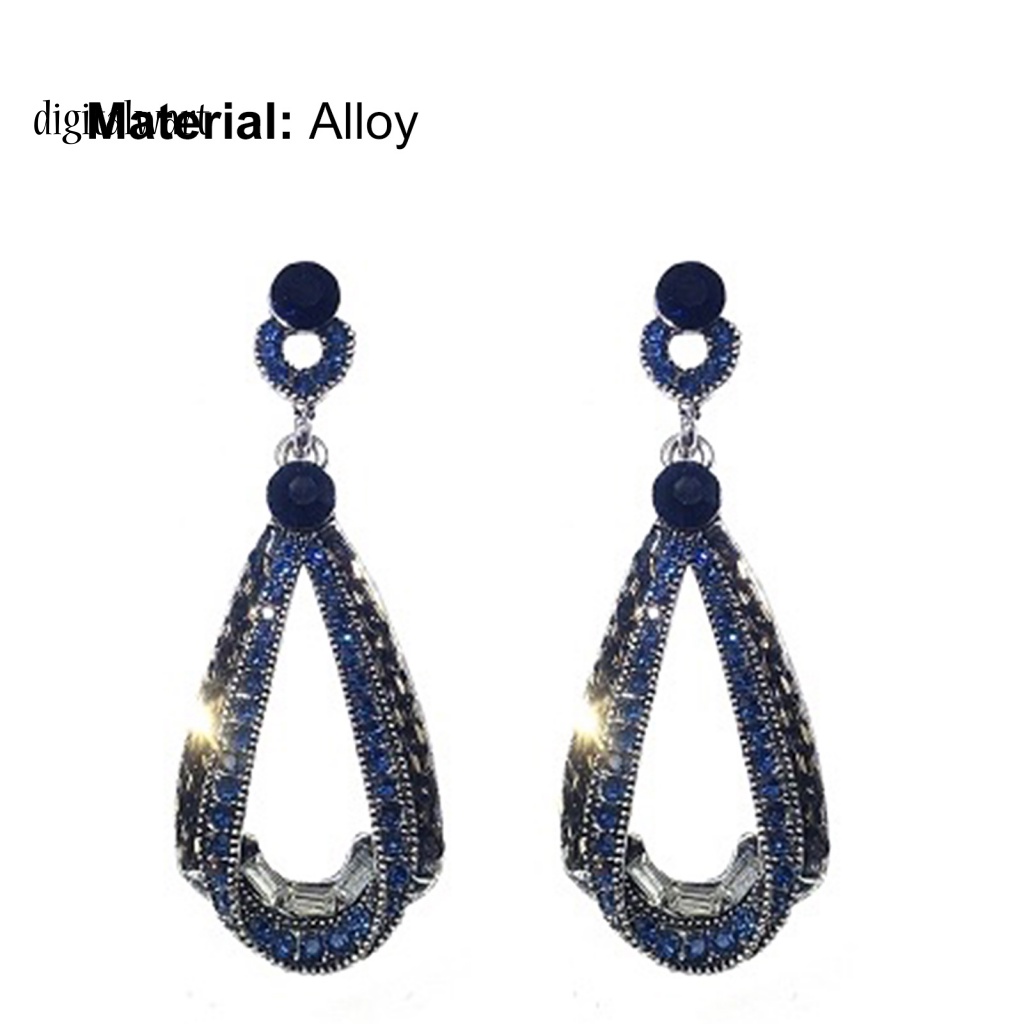 Kỹ Thuật Số| Khuyên Tai Giọt Nước Đính Đá Xanh Lam Hình Giọt Nước Phong Cách Vintage