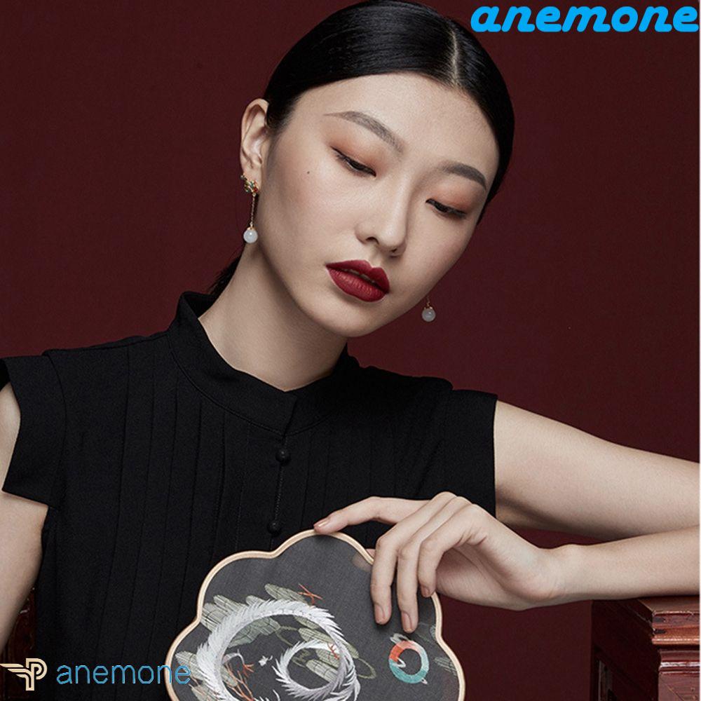 Khuyên Tai Dáng Dài Hình Tròn Màu Đỏ / Xanh Lá Phong Cách Trung Hoa Cổ Điển Thời Trang Cho Nữ