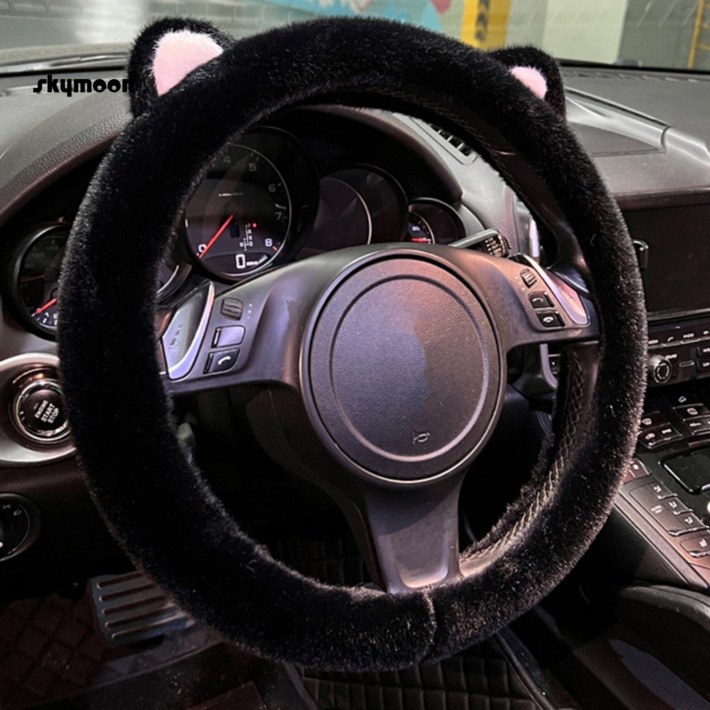 Vỏ Bọc Vô Lăng Xe Hơi Hình Tai Mèo Phủ Lông Dễ Thương Thoải Mái Chống Lạnh Trang Trí Nội Thất