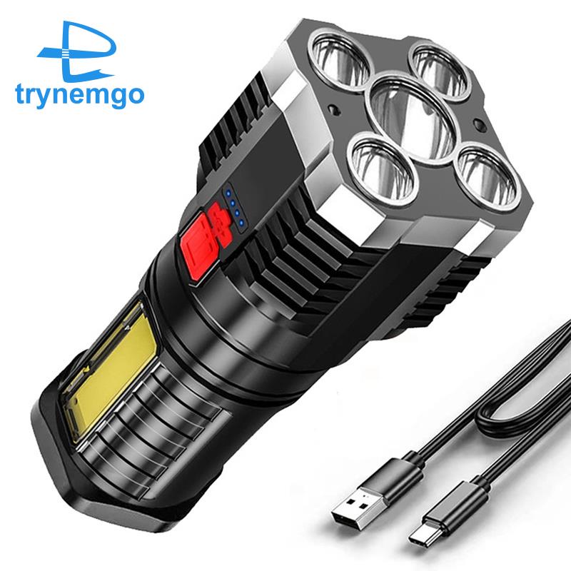 1 Bộ Đèn Pin LED 5 Bóng Siêu Sáng Có Thể Sạc Lại Dùng Cho Cắm Trại Ngoài Trời