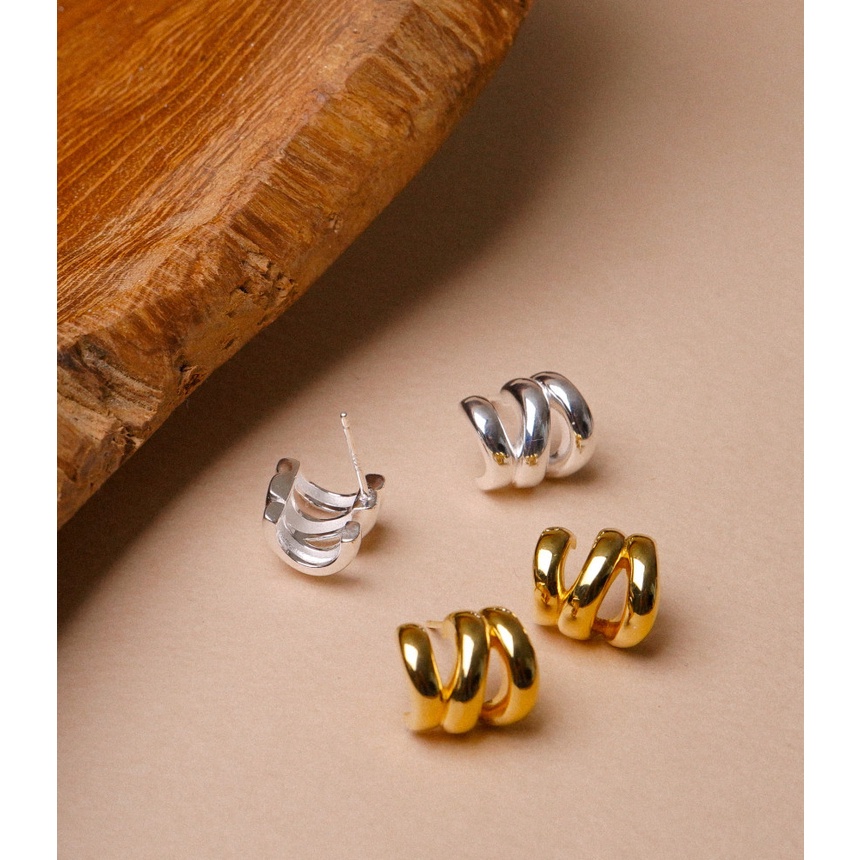 Khuyên Tai Kim Loại Nhiều Vòng Phong Cách Retro Hàn Quốc Độc Đáo Dễ Phối Đồ