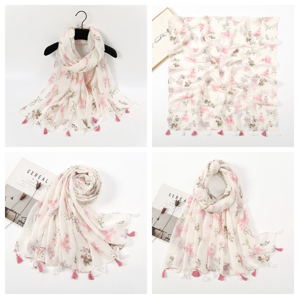 Khăn Choàng Cổ Bali 180-90cm In Họa Tiết Hoa Đơn Giản Dễ Phối Đồ Dành Cho Nữ