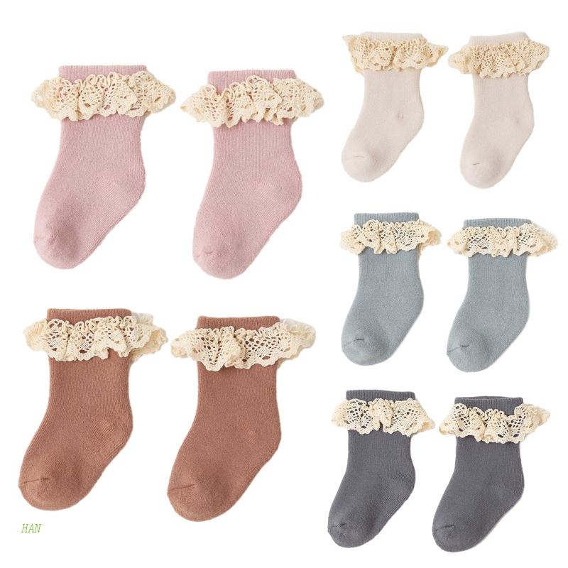 Vớ Cotton Mềm Dày Dặn Chống Trượt Phối Ren Thời Trang Thu Đông Cho Bé Sơ Sinh