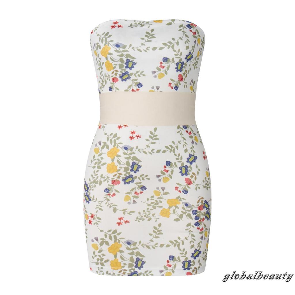 Đầm Mini Ôm Dáng Không Dây Hở Lưng In Họa Tiết Hoa Cho Nữ
