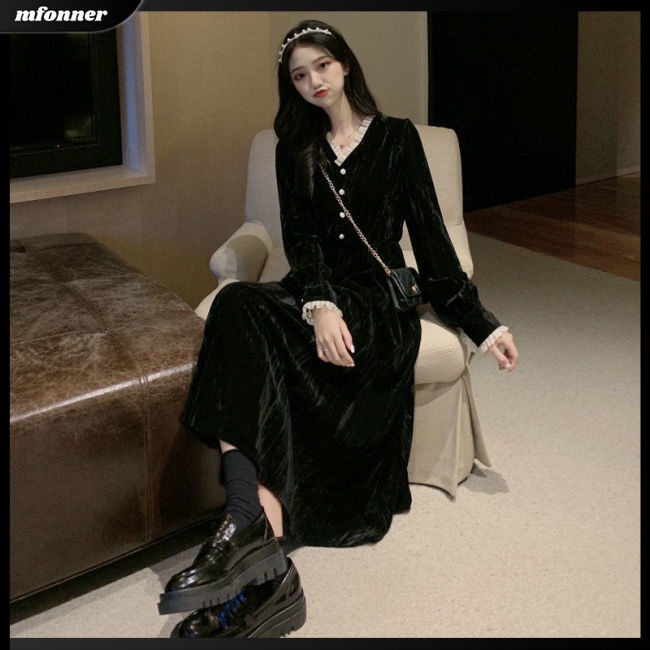 Đầm Dài Tay Cổ Chữ V Màu Sắc Ngọt Ngào Thanh Lịch Cho Nữ