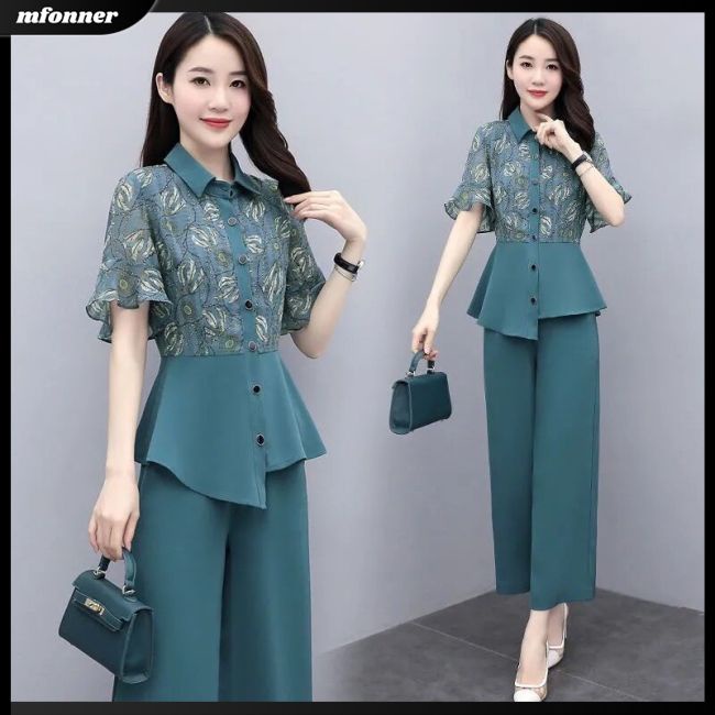 Set Đồ 2 Món Áo Tay Loe Phối Bèo + Quần Dài Ống Rộng Thời Trang Cho Nữ