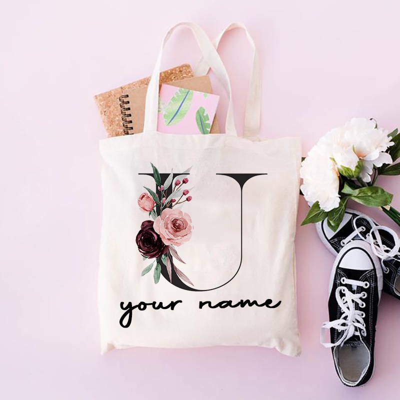 Cz0 Túi lưu trữ tên tùy chỉnh Chữ cái tiếng Anh Thêm tên Túi Tote