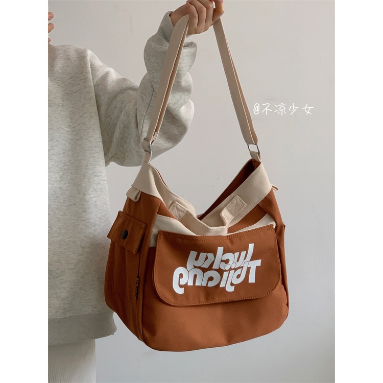 Favour Túi Xách Canvas Sức Chứa Lớn Màu Sắc Tương Phản Phong Cách Nhật Bản Dễ Phối Đồ Cho Học Sinh