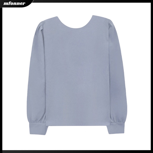 Áo Sơ Mi Tay Dài Phồng Cổ Tròn Màu Sắc Đơn Giản Thoáng Khí Dành Cho Nữ