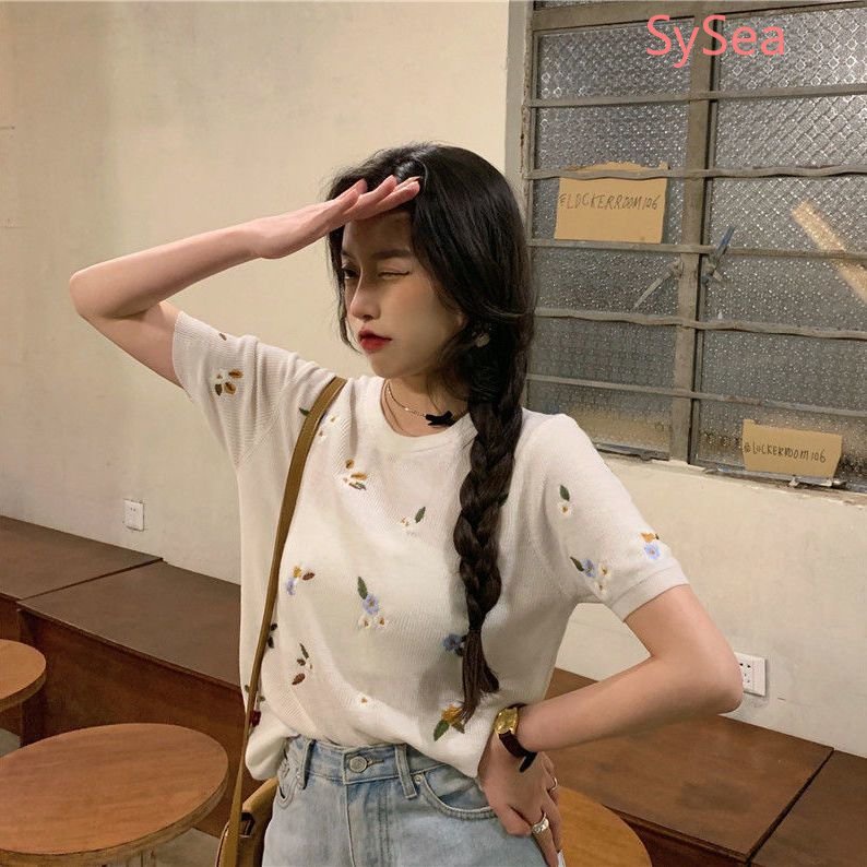 Áo Dệt Kim Dáng Rộng Thêu Họa Tiết Xinh Xắn Theo Phong Cách Mùa Hè Pháp Dành Cho Nữ