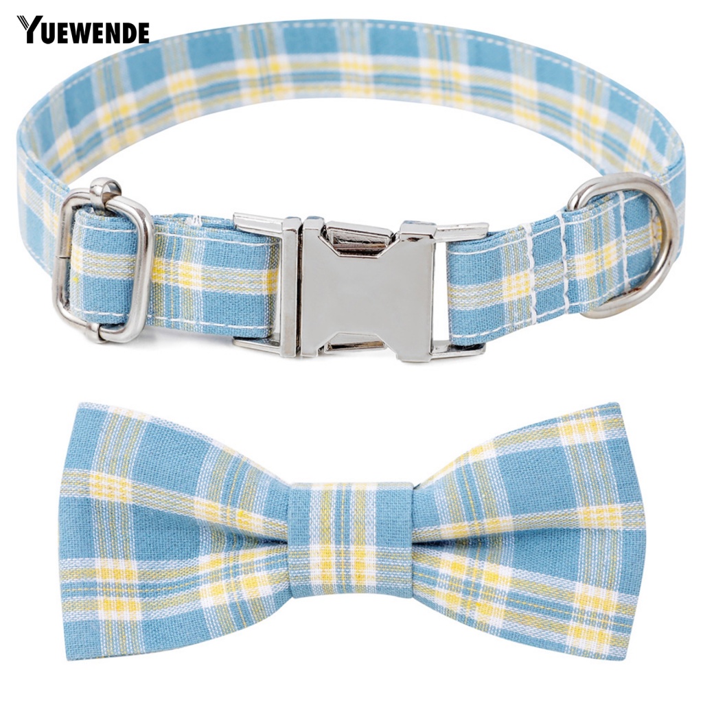 Vòng Cổ Mềm Mại Họa Tiết Sọc Caro Đính Nơ Cho Thú Cưng
