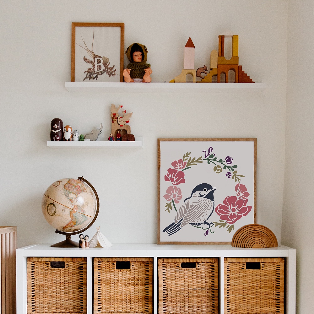 1 Khuôn Nhựa Hình Vuông 30x30cm Họa Tiết Chim Có Thể Tái Sử Dụng Để Vẽ Trang Trí Tường Nhà