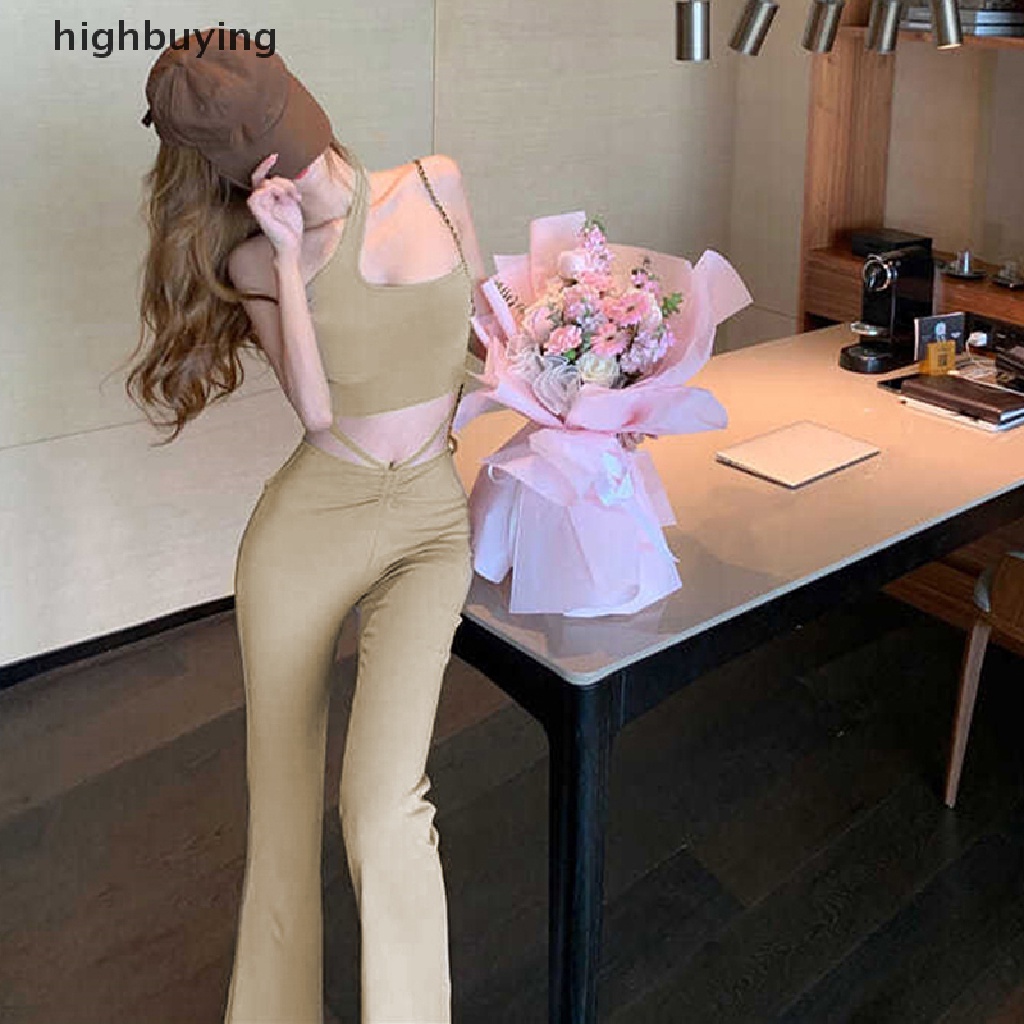 Quần Dài Ống Loe Lưng Cao Màu Sắc Đơn Giản Phong Cách Hàn Quốc Cho Nữ