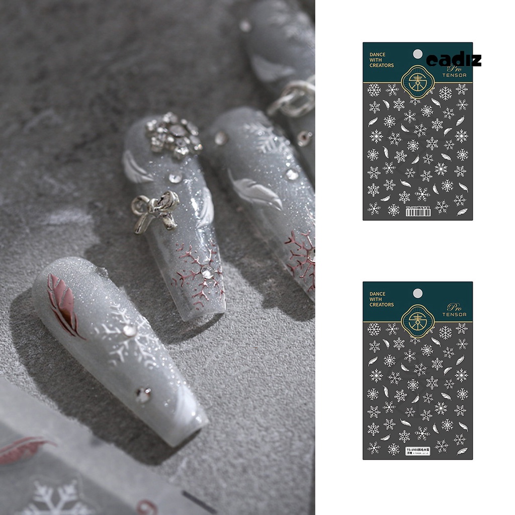 Miếng Dán Trang Trí Móng Tay 5D Hình Bông Tuyết / Lông Vũ Siêu Mỏng Chống Rơi