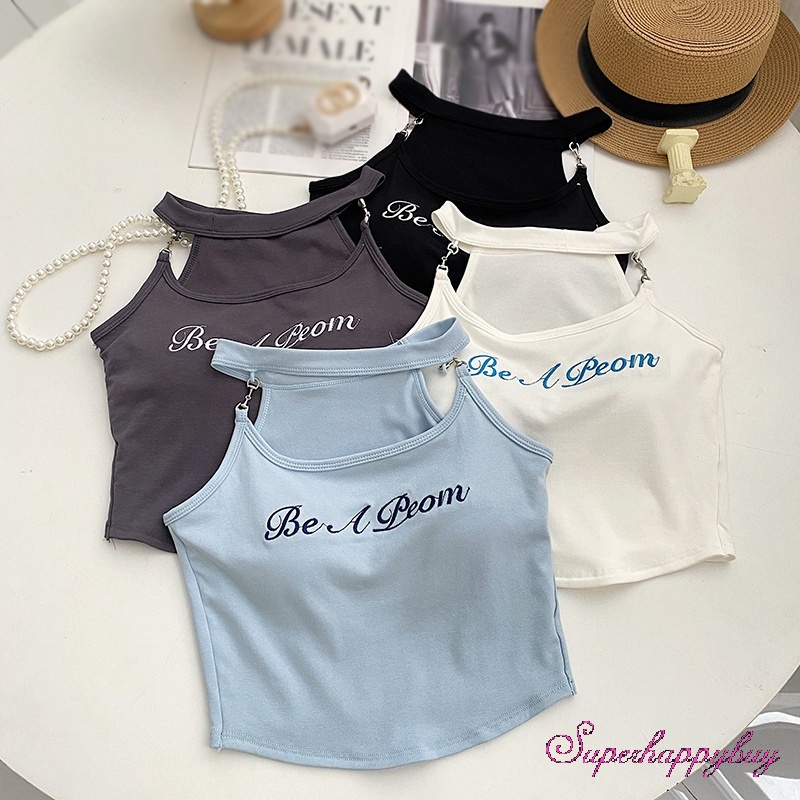 Áo Hai Dây Thêu Chữ Phong Cách Ngọt Ngào Cho Nữ