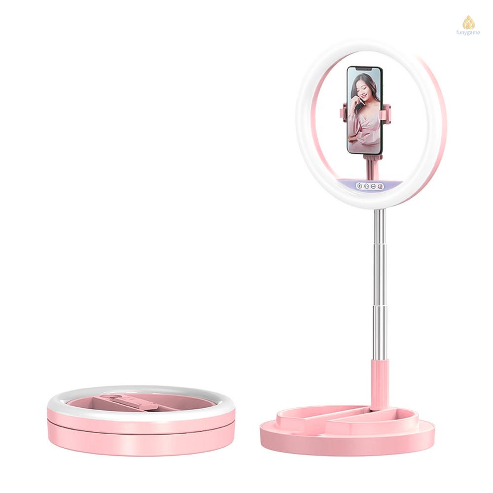 Vòng Đèn LED Chụp Ảnh Selfie 10 Inch Có Thể Gập Lại Xoay 360 Độ Kèm Giá Đỡ Điện Thoại / 3 Chế Độ Chiếu Sáng