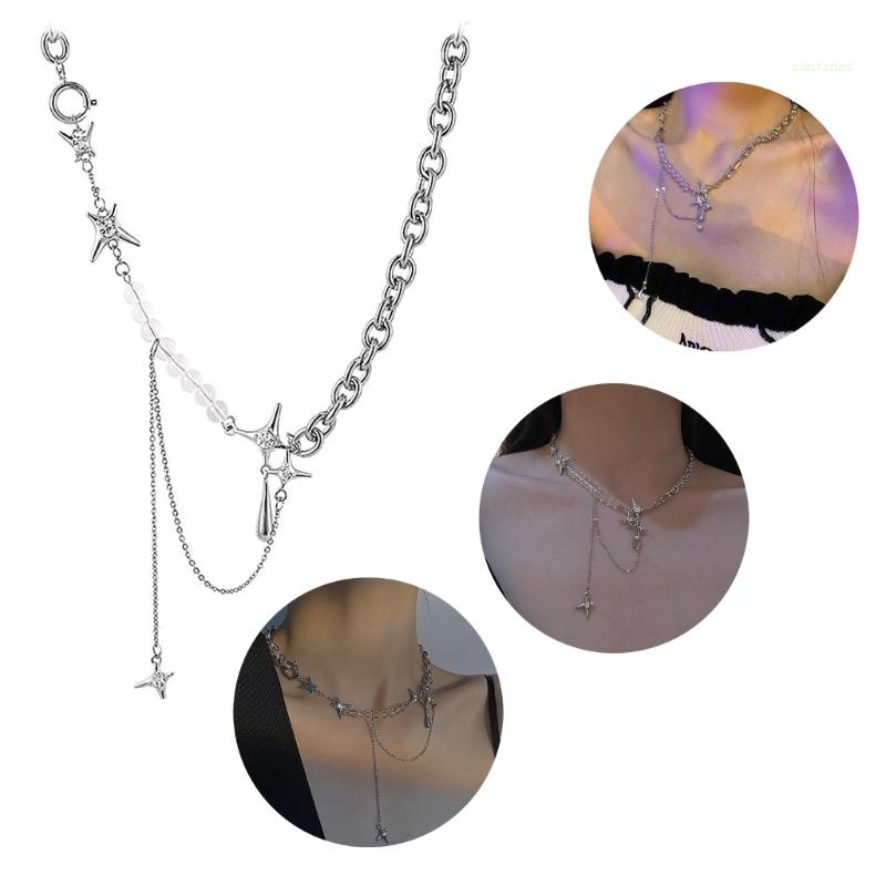 Dây Chuyền Choker Hình Giọt Nước Phối Tua Rua Thời Trang Dự Tiệc