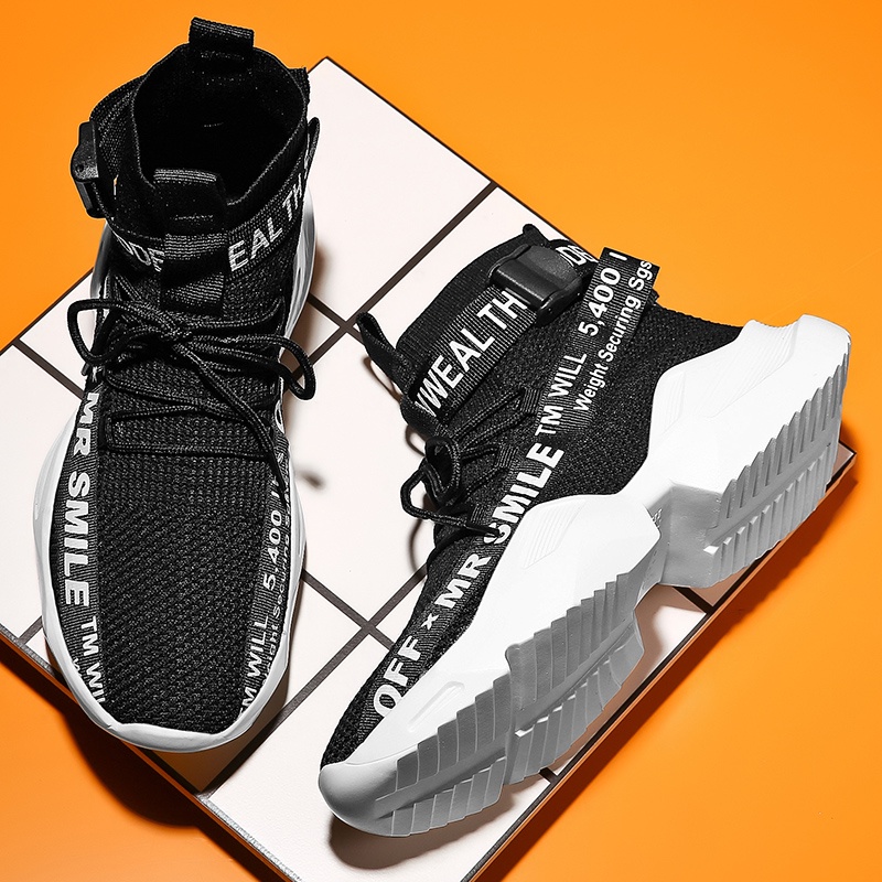 Hàng Có Sẵn Giày Sneaker Cổ Cao Dệt Siêu Nhẹ Thoáng Khí Thoải Mái Thời Trang Cho Nam