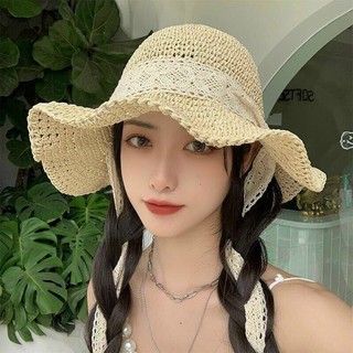 Nón cói rộng vành phối dây ren