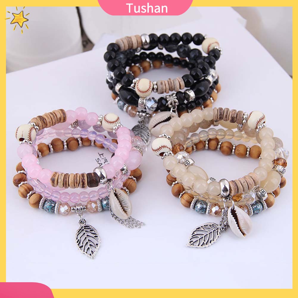 Set 4 Vòng Tay Chuỗi Hạt Phong Cách Bohemian Thời Trang Cho Nữ