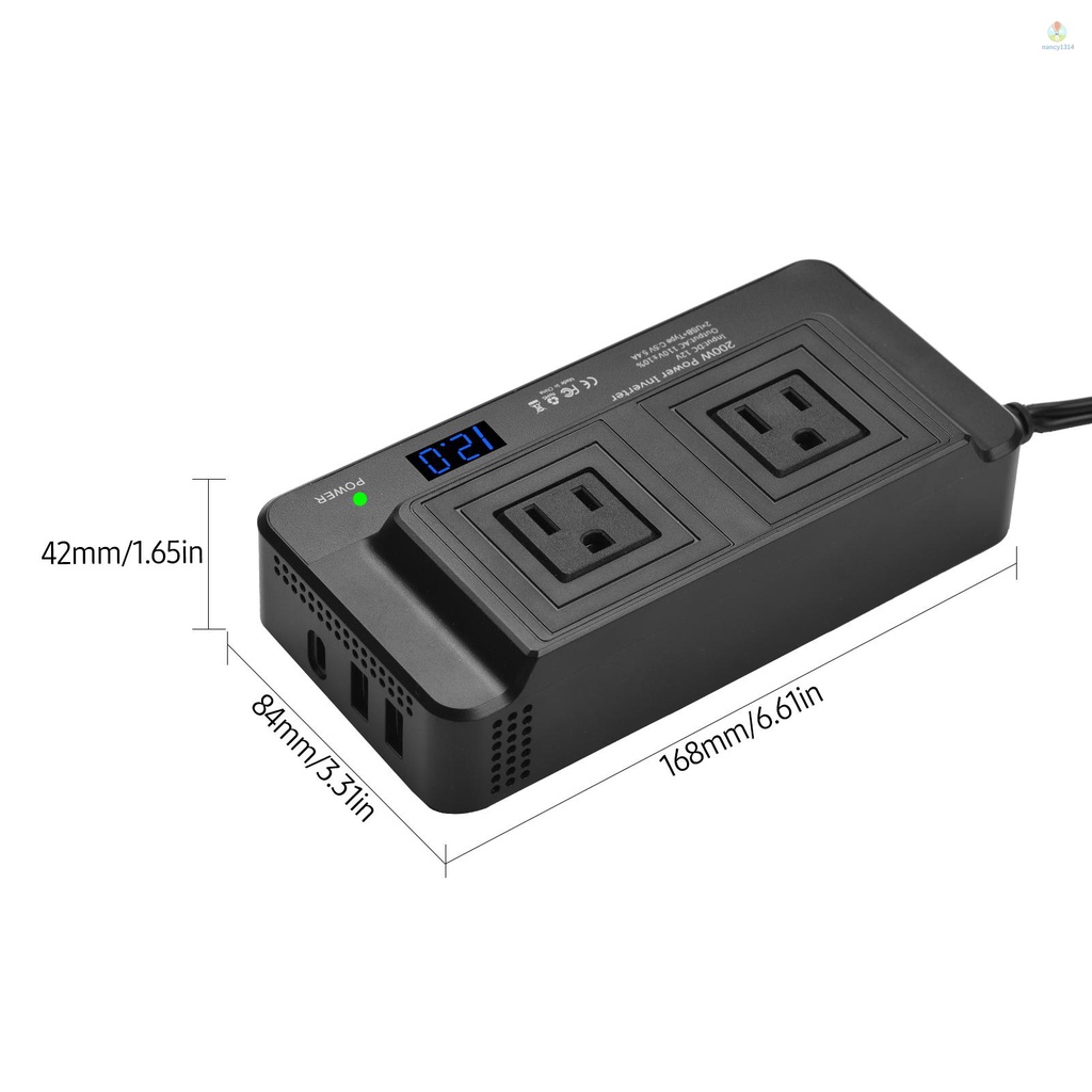 Bộ Chuyển Đổi Nguồn Điện 200W DC 12V Sang AC 220V Cho Xe Hơi RV