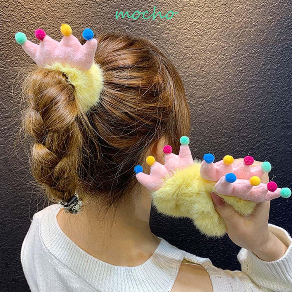 Dây Buộc Tóc Mềm Mại Hình Vương Miện Màu Hồng Xinh Xắn