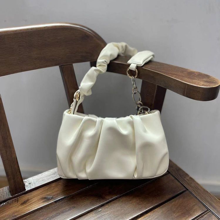 Túi Xách Đeo Dưới Cánh Tay / Đeo Một Bên Vai Cỡ Nhỏ Hình Đám Mây Xếp Ly Màu Trắng Đính Ngọc