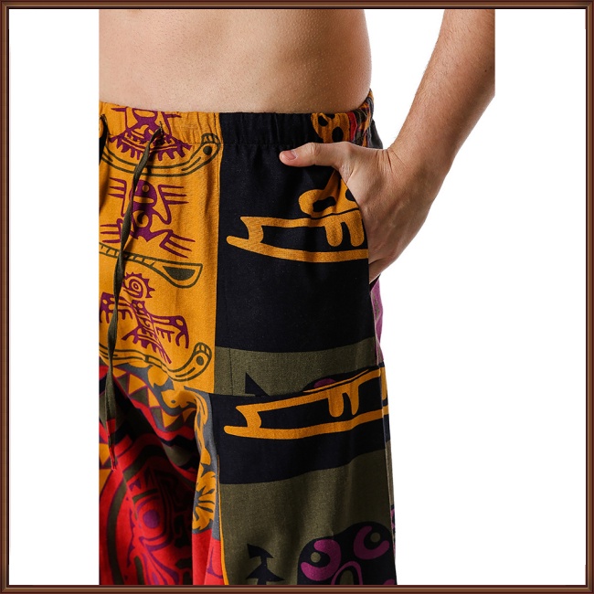 Quần Dài Vải Lanh Dáng Rộng Cỡ Lớn In Họa Tiết Phong Cách Boho Cá Tính Cho Nam