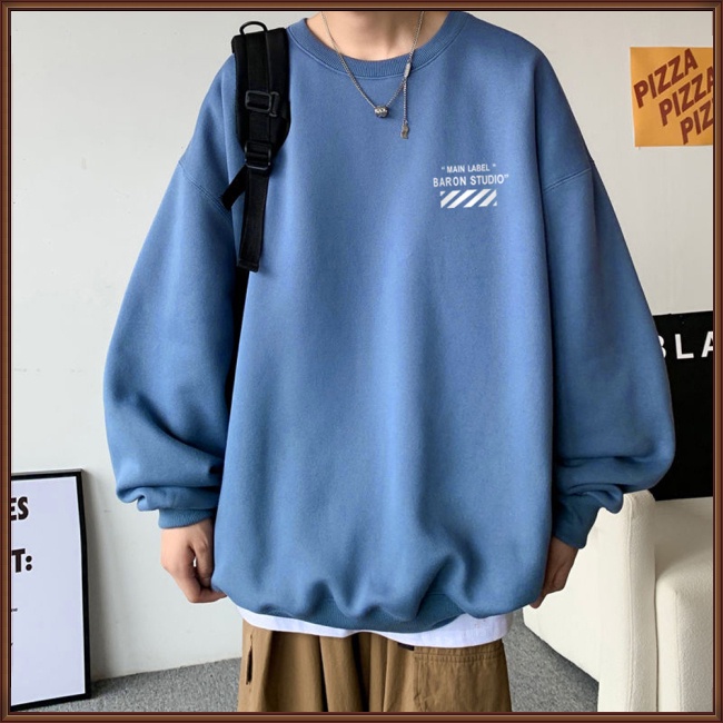 Áo Sweater Nhung Tay Dài Cổ Tròn Dáng Rộng Màu Sắc Đơn Giản Dành Cho Nam Giới