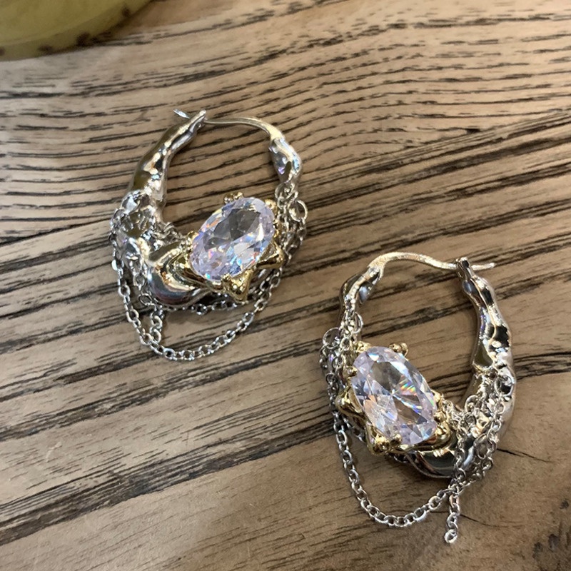 Khuyên Tai Tua Rua Đính Đá Zircon Thời Trang Phong Cách Harajuku