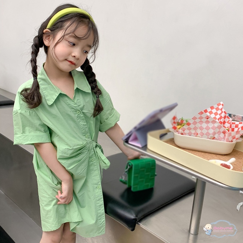 Đầm Công Chúa Chất Liệu Cotton Màu Trơn Thắt Nơ Thời Trang Mùa Hè Cho Bé Gái 3-8 Tuổi