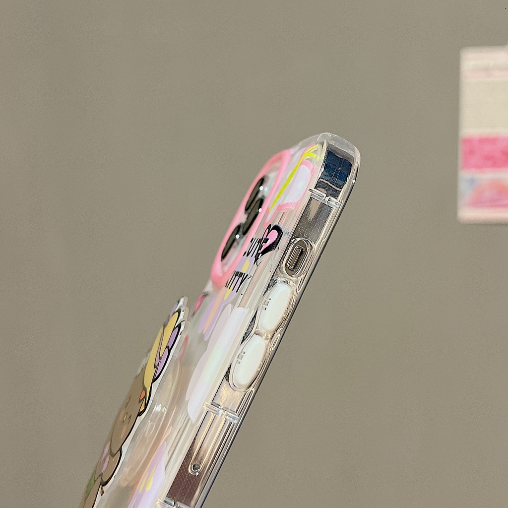 Ốp Điện Thoại TPU Dẻo Trong Suốt Họa Tiết Hoạt Hình Hello Kitty Kèm Giá Đỡ Cho iPhone 14 13 12 11 PRO MAX