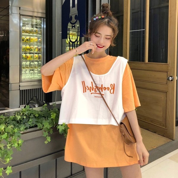 NZN Set Áo Thun Ngắn Tay Thêu Chữ + Chân Váy Thời Trang Hè Mới Cho Nữ