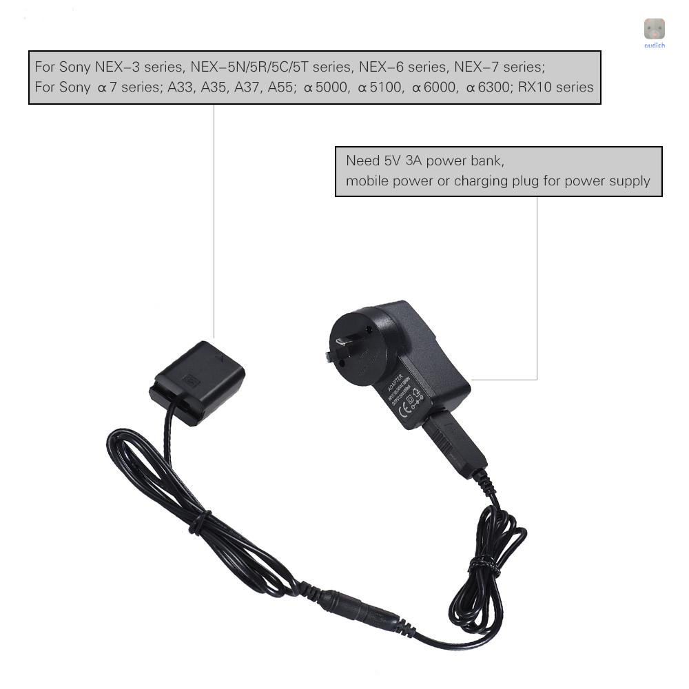 Dây Cáp Nguồn USB Andoer NP-FW50 + Phích Cắm 5V 3A AC-PW20 Thay Thế Chuyên Dụng Cho NEX-3 / 5 / 6 / 7 Series A33 A37 A35 A55 a7 a7R a7II A6000 A6300
