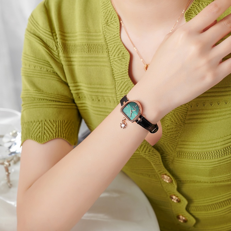 Đồng Hồ Quartz Julius Mặt Oval Đính Đá Chống Thấm Nước Gắn Dây Đeo Thời Trang Mùa Hè 1394