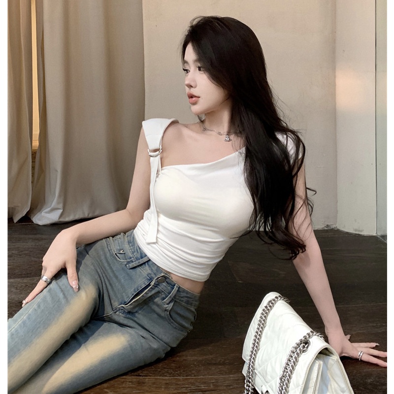 Áo Hai Dây Dáng Ôm Cài Khóa Bạc Quyến Rũ Dành Cho Nữ