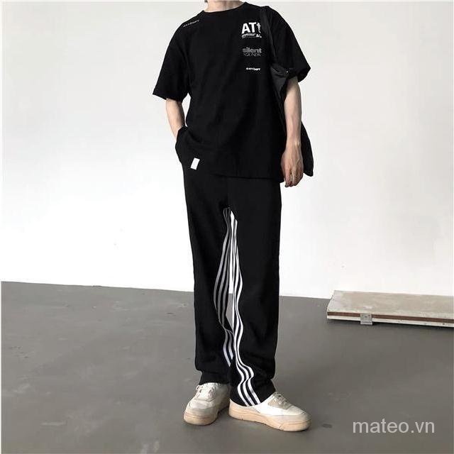 Quần Dài Kẻ Sọc Trắng Đen Phong Cách Hip Hop Đường Phố Cá Tính Cho Nam Và Nữ