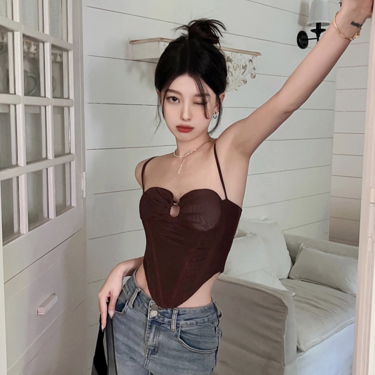 COZOK Áo Không Tay Khoét Lỗ Dáng Ôm Phong Cách Vintage Thời Trang