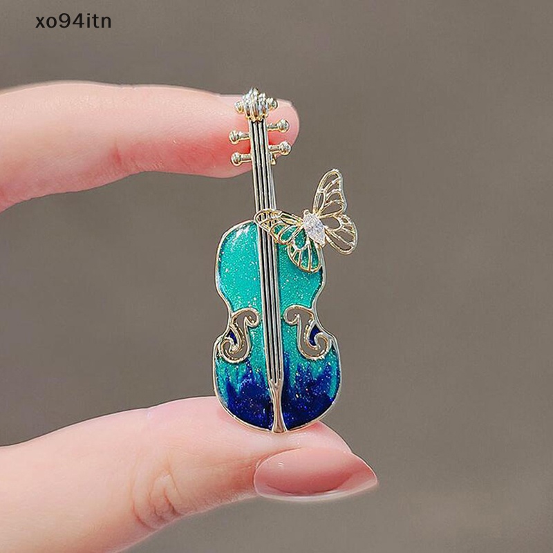 Ghim Cài Áo Hình Đàn Violin Màu Xanh Dương Phong Cách Vintage Thời Trang