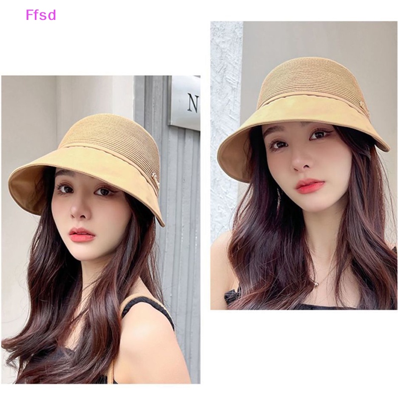 Mũ Cói Rộng Vành Chống Nắng / Tia UV Thoáng Khí Nhỏ Gọn Thời Trang Đi Biển Mùa Hè Cho Nữ