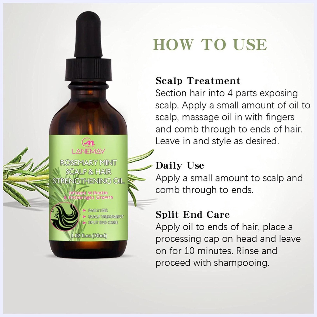Dầu hương thảo cho tóc Dầu hương thảo hữu cơ cho da đầu & tóc chắc khỏe 1 Fl. Oz Rosemary Oil With Biotin & Essential Oils, Tinh dầu dưỡng cho tóc chẻ ngọn và da đầu khô