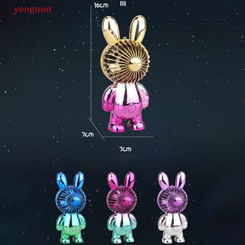 Quạt Mini Cầm Tay Có Đèn Nhiều Màu Sạc USB Họa Tiết Thỏ Hoạt Hình