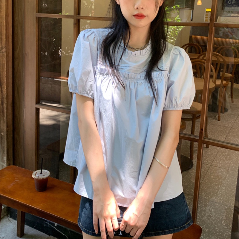 Áo Kiểu Búp Bê Tay Phồng Ngắn Dáng Rộng Thời Trang Mùa Hè Xinh Xắn Cho Nữ