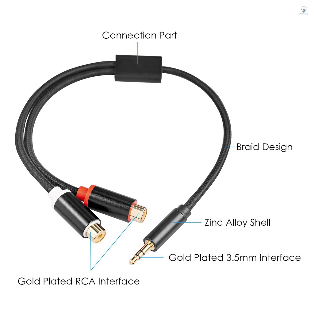 Cáp Chuyển Đổi Âm Thanh Từ Giắc Cắm 3.5mm Sang Hai Cổng RCA 1 / 8 Inch Sang Hai Cổng RCA Mạ Vàng Dài 1Ft Chuyên Dụng Cho Điện Thoại / PC / TV / Máy Nghe Nhạc MP3