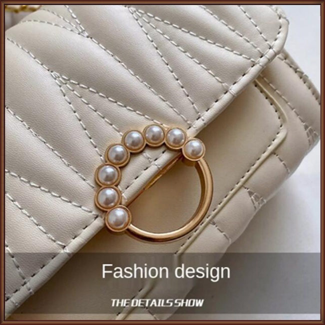 Túi Đeo Chéo Da Pu Khóa Nam Châm Đính Ngọc Trai Giả Phối Dây Xích Thời Trang Dự Tiệc Sang Trọng Cho Nữ