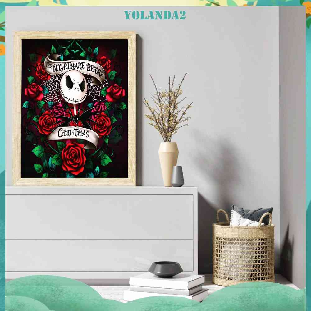 Tranh Đính Đá Kim Cương Toàn Bộ 5D DIY Hình Đầu Lâu Hoa Hồng