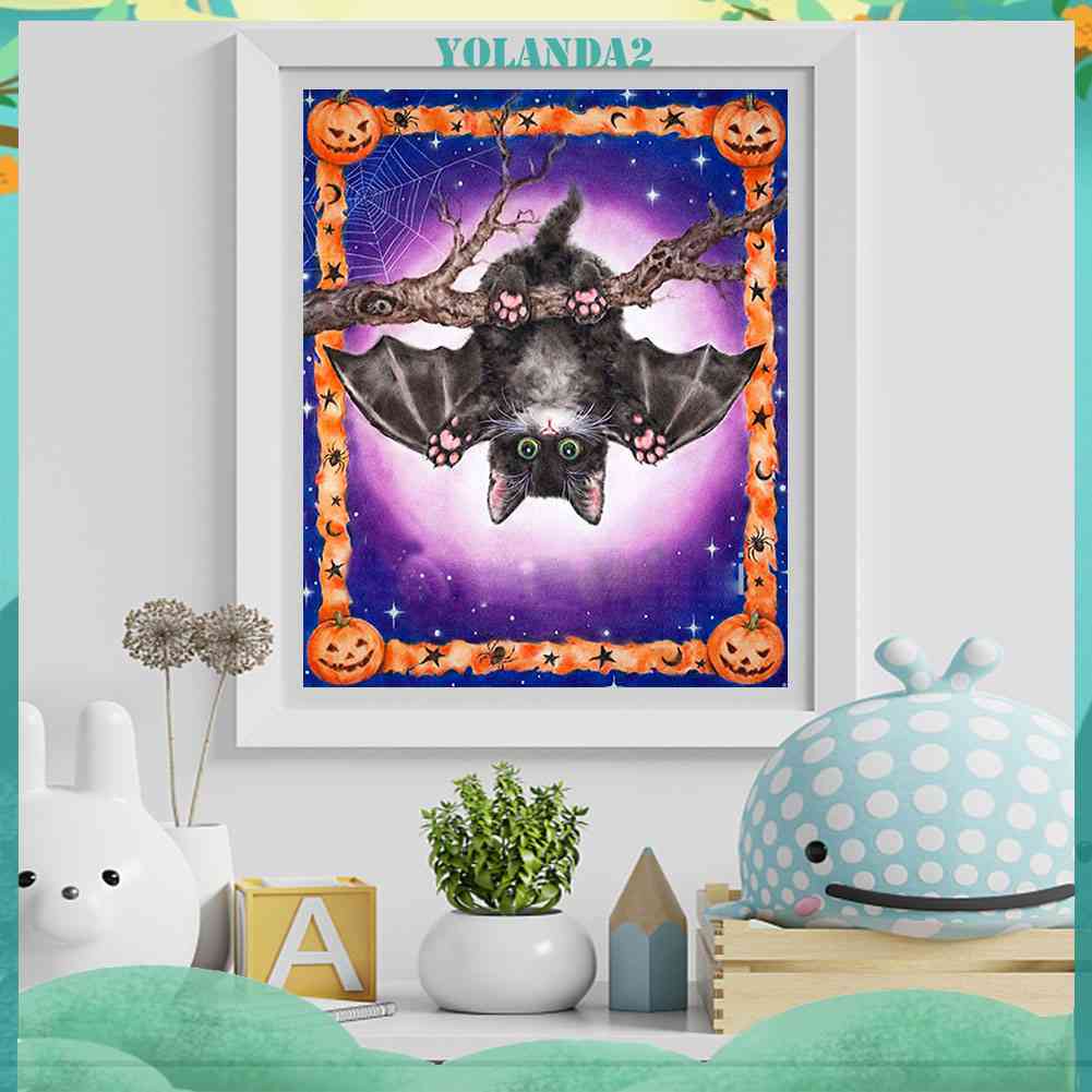 Tranh Đính Đá Kim Cương Toàn Bộ 5D DIY Hình Vẽ Mèo Dơi