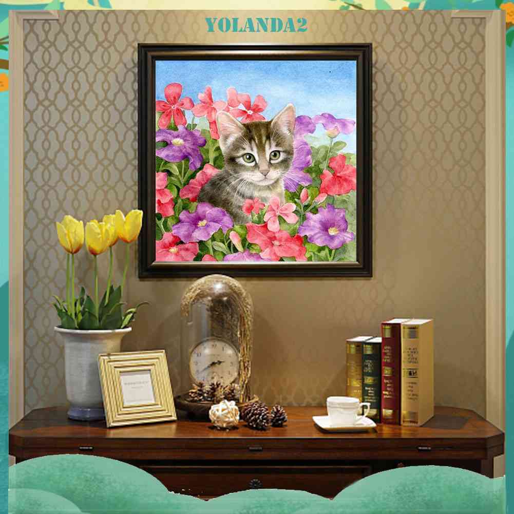 Tranh Đính Đá Kim Cương Toàn Bộ 5D DIY Hình Vẽ Mèo Floriferous